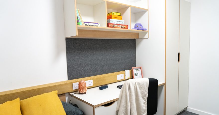 A study desk in the premium ensuite at The Pastures in Essex