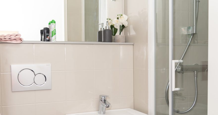 A washbasin and mirror in a private bathroom at The Pastures