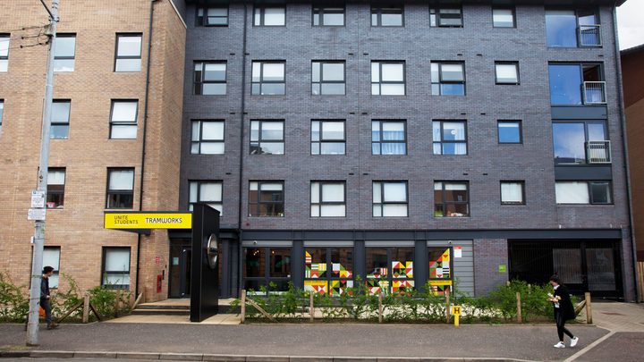 Exterior shot of the Tramworks residence in Glasgow