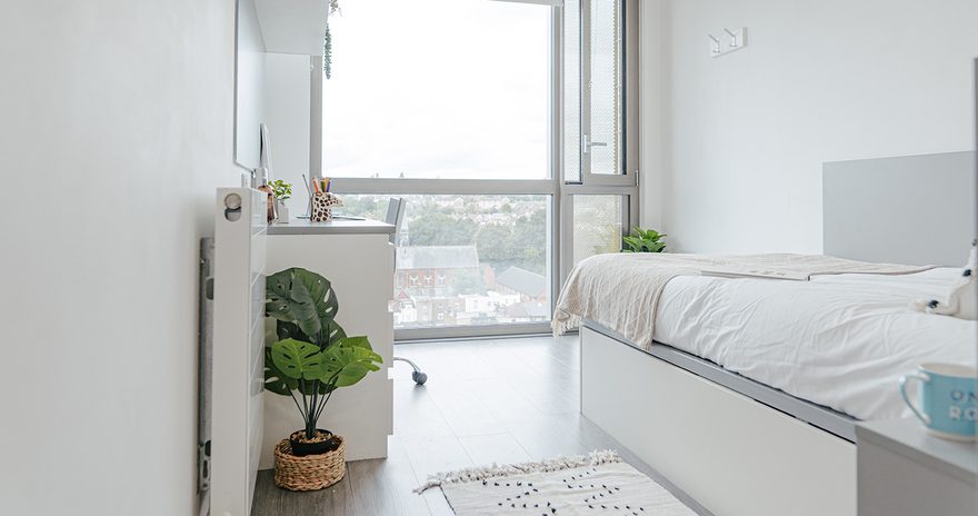 bedroom with bed, desk and window at chapter lewisham