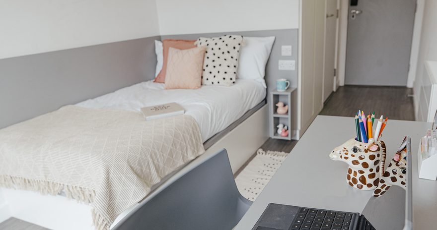 bronze ensuite with desk and bed at chapter lewisham