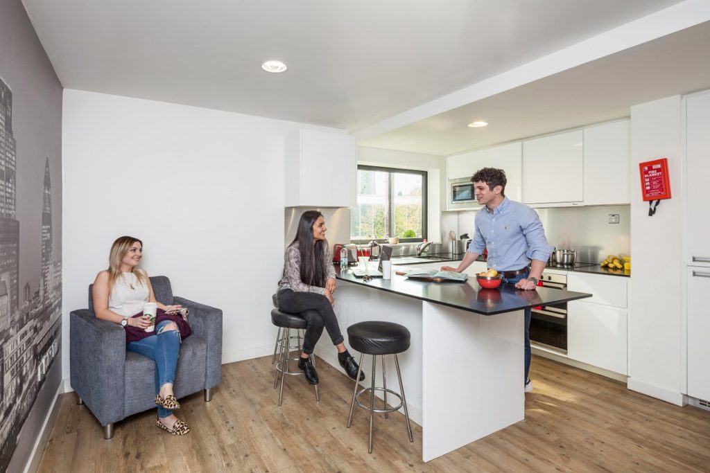 students in the private shared kitchen with all kitchen essentials