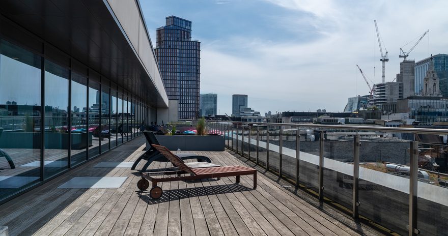 Terrace area for residents with city views