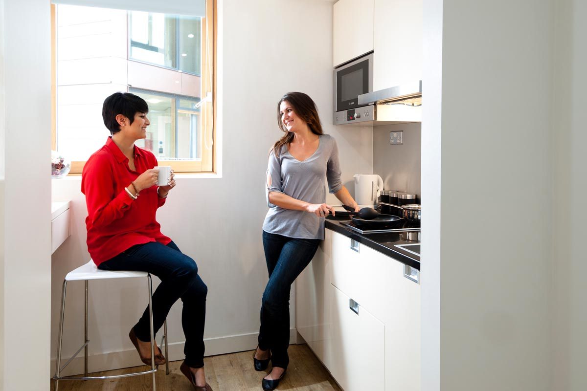 Students socialising in the kitchen