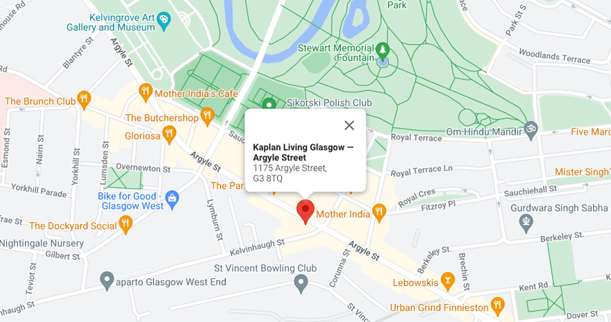 Location of Kaplan Living Glasgow in Argyle Street on a map