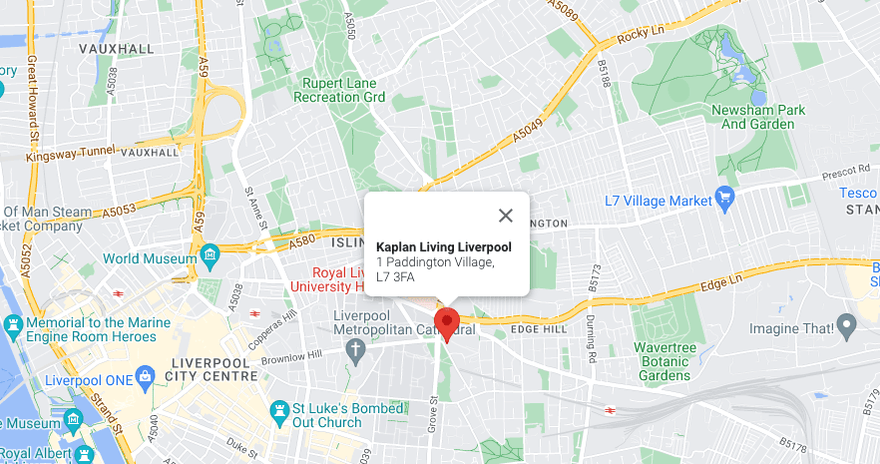 Location of Kaplan Living Liverpool on a map