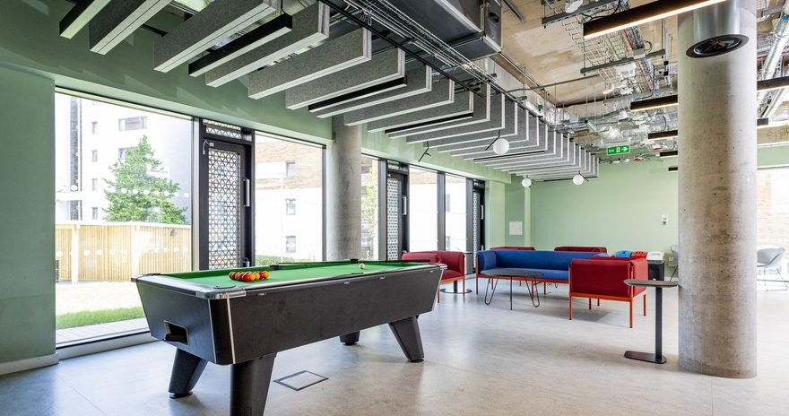 A pool table in the common room