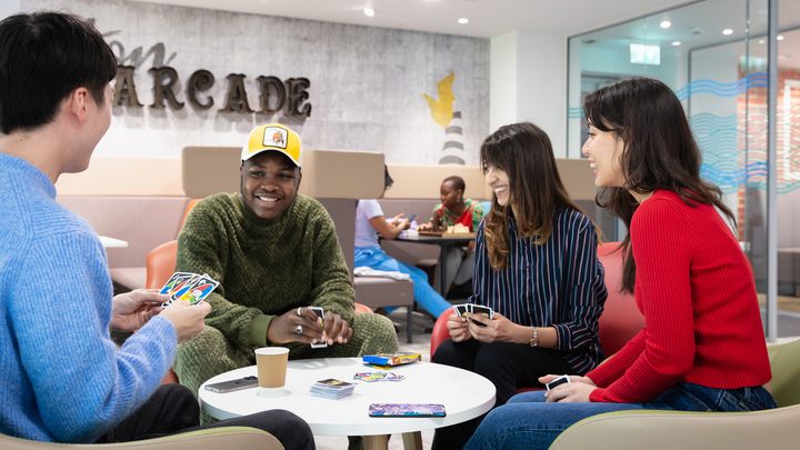 A group of students sitting in common area